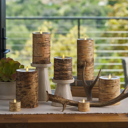 Luminara Real Birch Wood Flameless Candle Pillar - Recessed Top