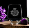 Scottish Thistle Stemless Wine Glass Deeply Etched Personalized Gift