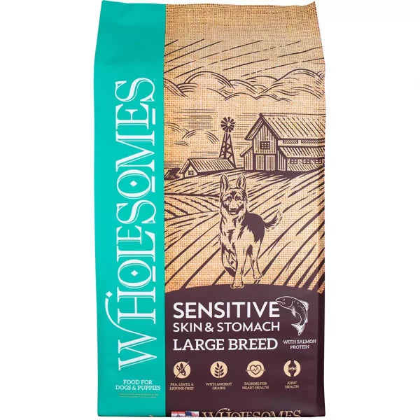 Wholesomes Sensitive Skin & Stomach Large Breed with Salmon Protein Dry ...