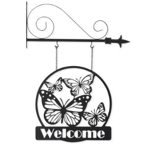 K&K Interiors Metal Cutout Butterfly Welcome Arrow Cutout