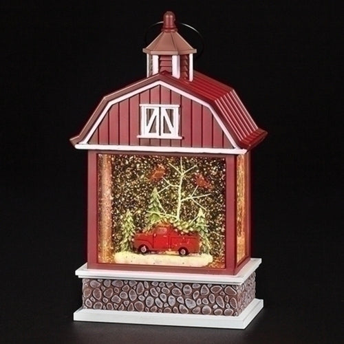 Roman LED Lighted Barn with Truck Christmas Snow Globe