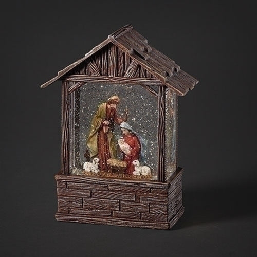 Roman LED Lighted Wood Stable Christmas Snow Globe