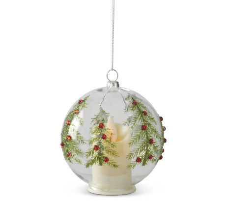 K&K Interiors Glass LED Christmas Ornament w/ Jeweled Tree
