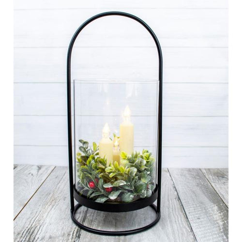 Gift Essentials Cylindrical Glass and Metal 3 Taper Lantern