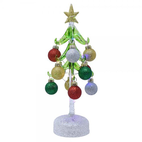 Gift Essentials Green Glass LED Tree with Traditional Ornaments