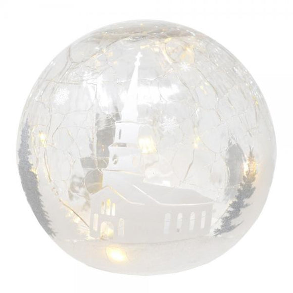 Gift Essentials Snowy Church Crackle Glass Globe