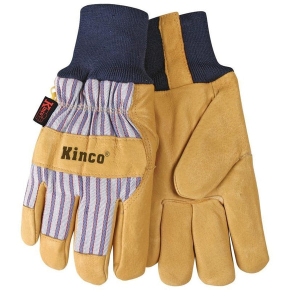 Kinco Lined Suede Pigskin Knit Wrist Glove (TAN/BLUE/RED Size Extra Large)