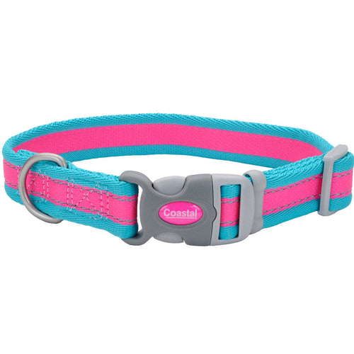 Coastal Pet Pro Reflective Adjustable Dog Collar (Fuscia with Teal, 8-12 x 3/4)